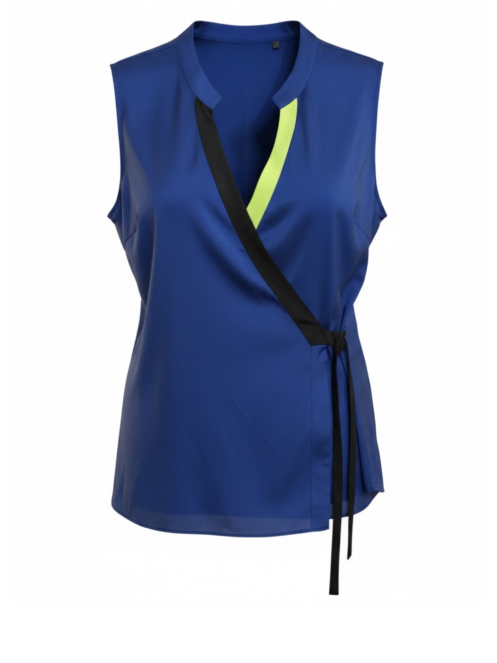 Tahari Royal Blue Sleeveless Top with Neon Yellow & Black Accents